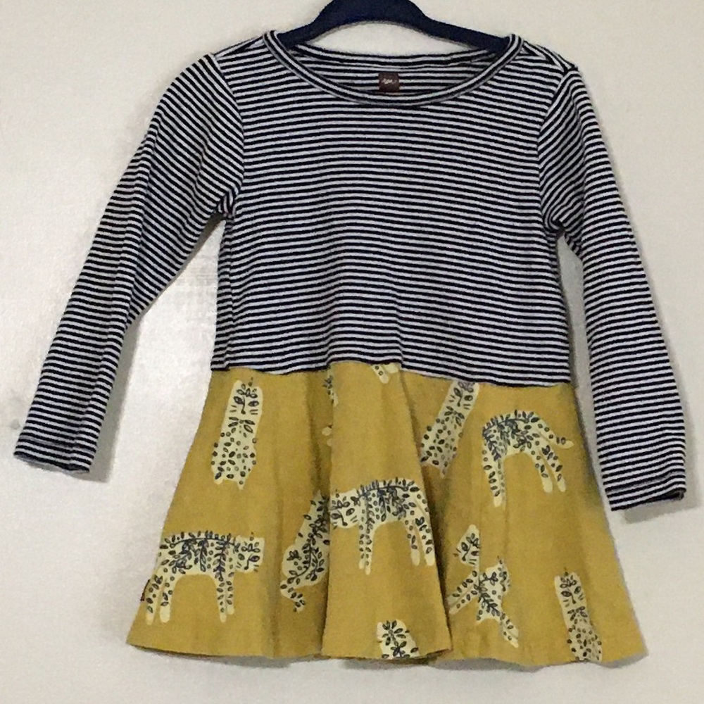 Tea Collection Striped and Yellow Animal Print Dress